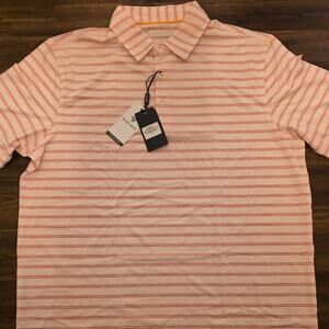 Maelreg Men's Golf Polo Shirt Medium Pink Red Stripe Performance NWT